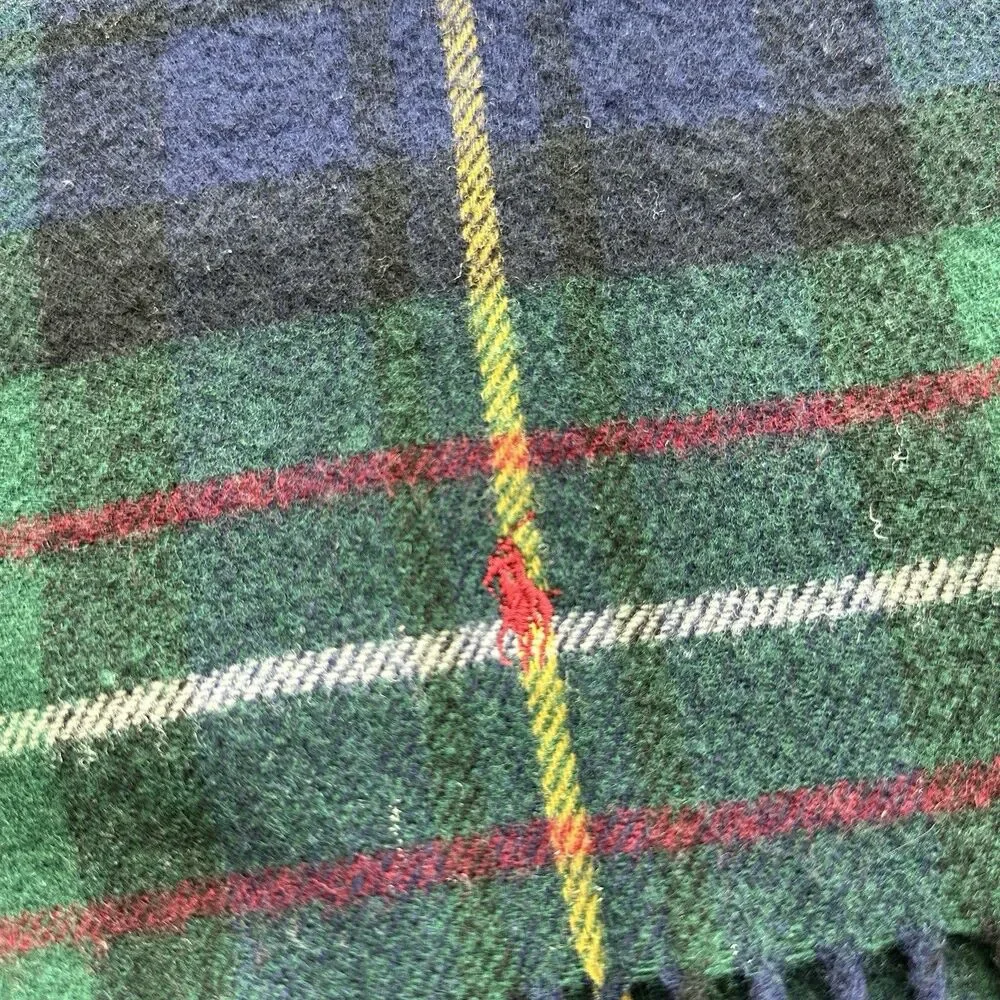 Vintage Ralph Lauren Lambswool Plaid Fringe Scarf Made In Scotland Tartan